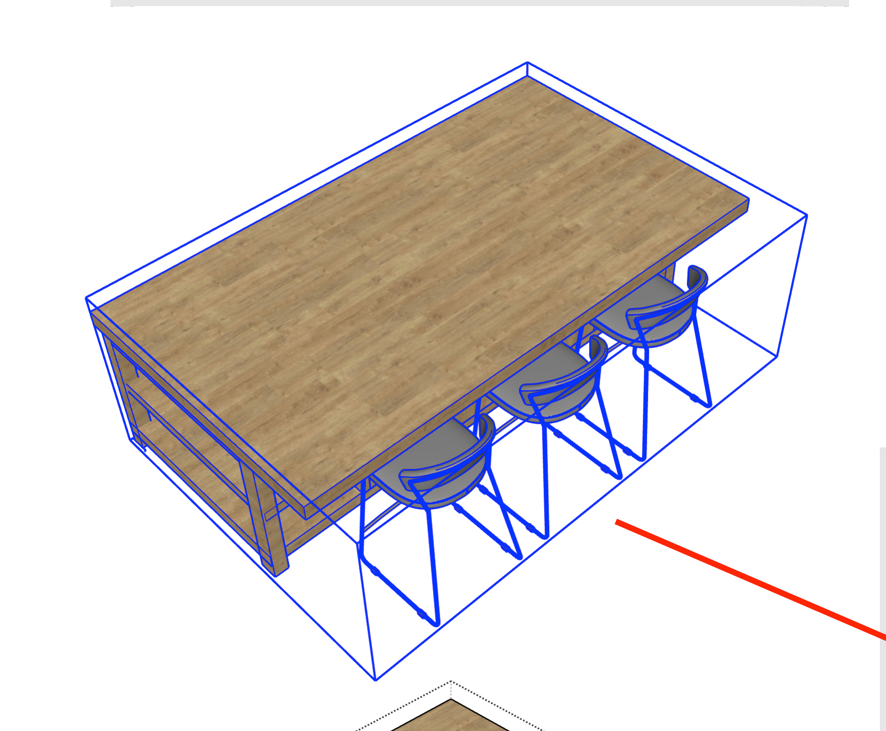 A kitchen island Group with nested child Groups and Components outlined