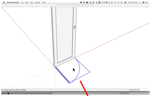 Drawing a 2D door-swing symbol next to the 3D door in SketchUp