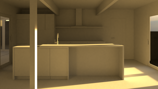 A test rendering of the kitchen lit with a V-Ray Dome Light