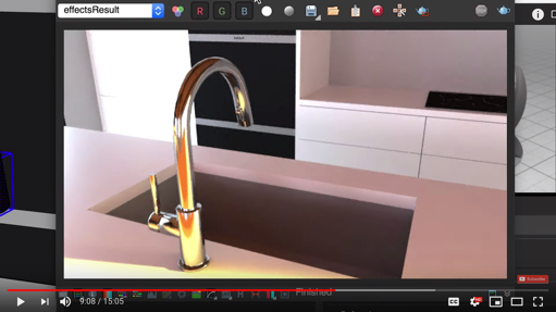 A test rendering of a chrome faucet using a preconfigured V-Ray material