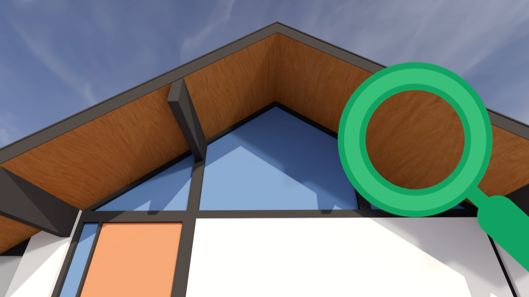 A rendered roof overhang with realistic wood material