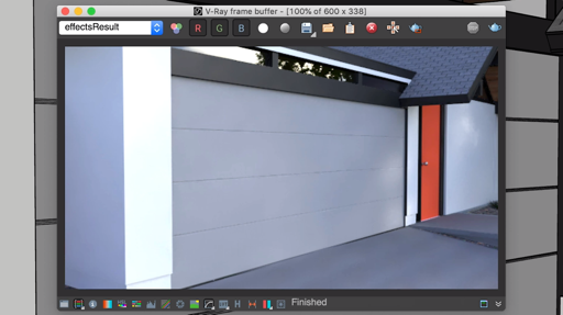 A test rendering of a garage door with modeled details