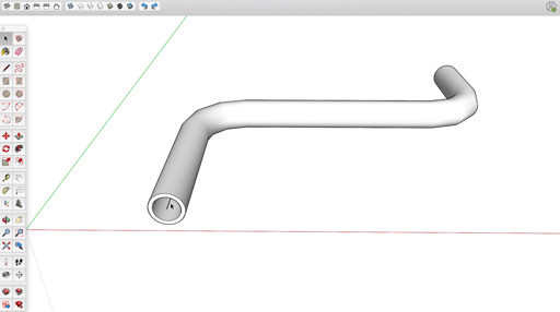 A pipe created by extruding a circle along a path with Follow Me