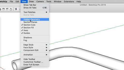 Turning on Hidden Geometry from the View menu