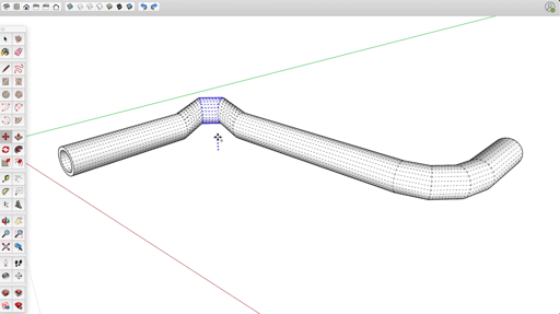 The pipe’s hidden edge loops revealed and selected for editing