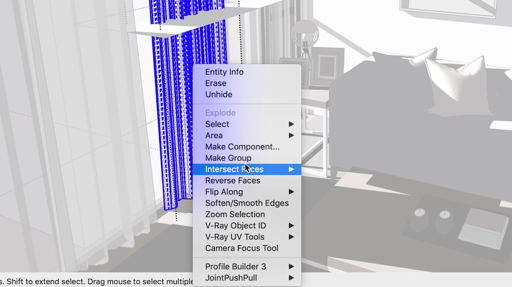 Right-clicking a selection to pick Intersect Faces with Model