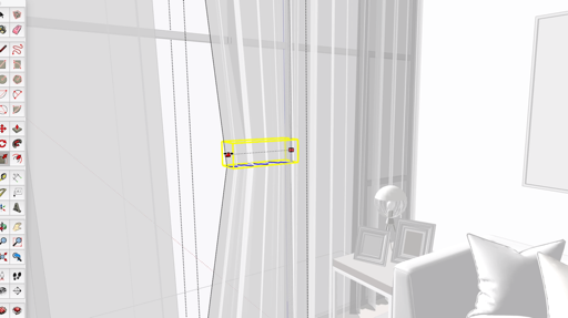 A rectangle drawn through a curtain object to create an edge loop