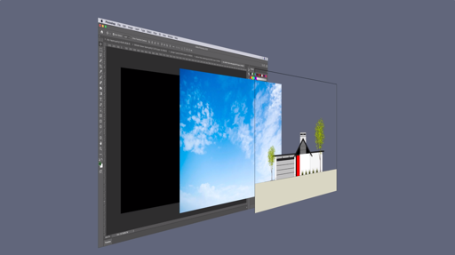 The exported Scenes stacked as separate layers in Photoshop