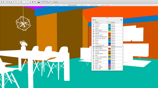 A Color by Tags helper Scene with each Tag in a bright flat color