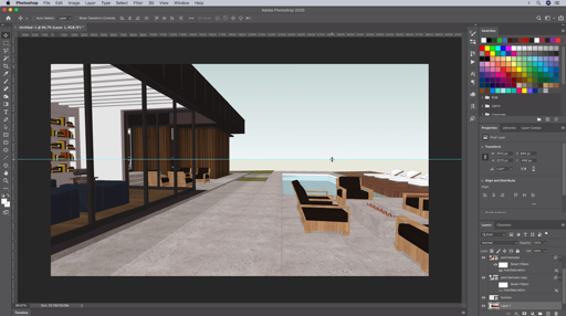 A Photoshop guide aligned to the SketchUp horizon