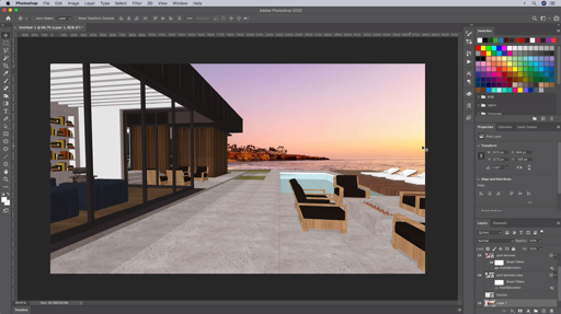 A background image lined up with the horizon guide in Photoshop