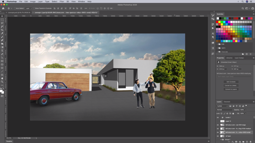 The final image with the Photoshop versions of the car and people in place