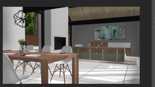The finished interior image with a depth of field effect applied
