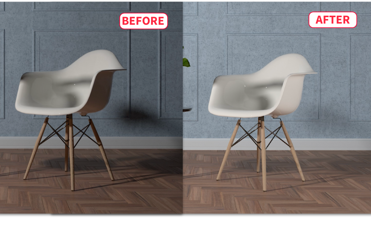 Before and after renderings of a chair showing the effect of adding a Fill Light