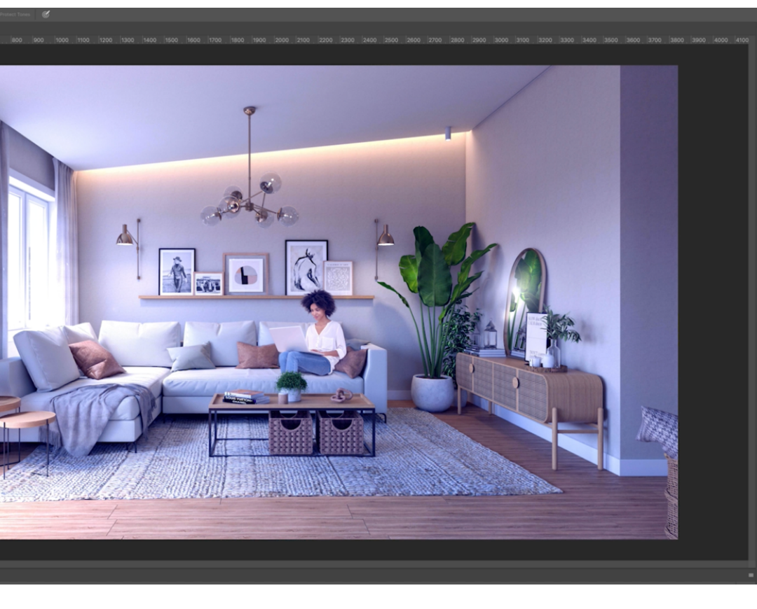 A rendering being enhanced in Photoshop
