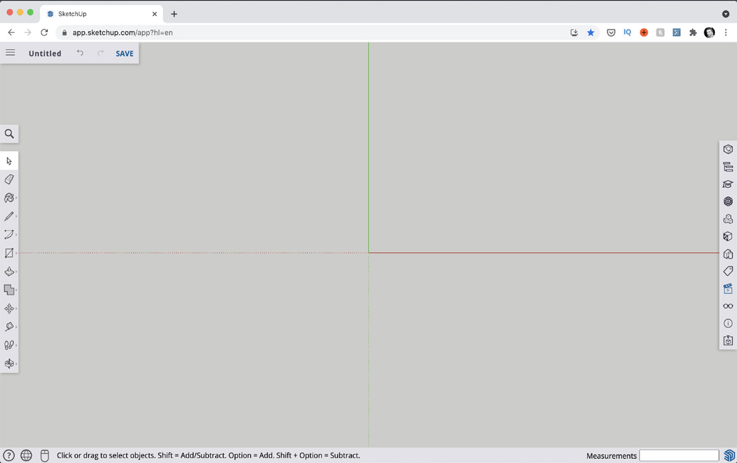 SketchUp Free after switching to a top-down 2D view