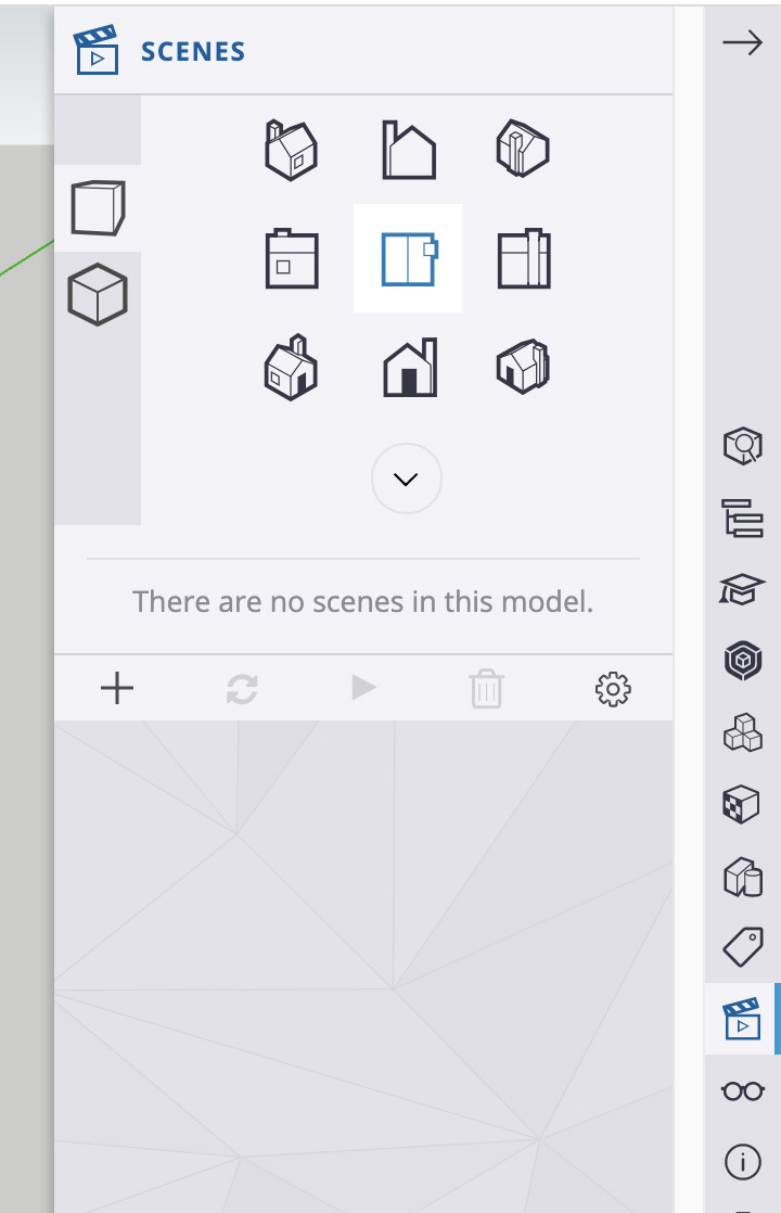 The Scenes panel in SketchUp Free with the middle rooftop icon circled