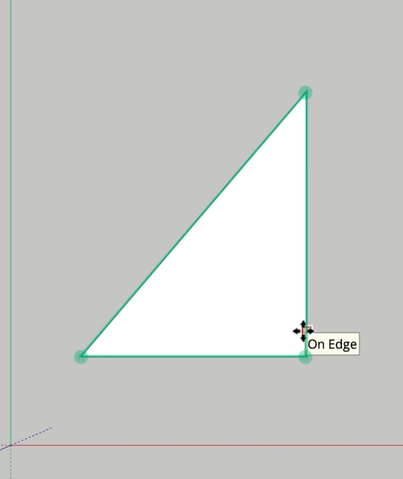 A triangle drawn in SketchUp showing endpoints, edges and a face