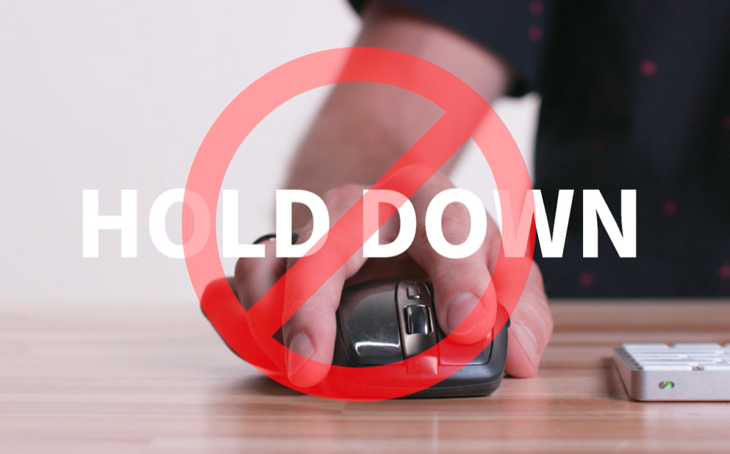Holding the mouse button down while dragging, crossed out as the wrong technique
