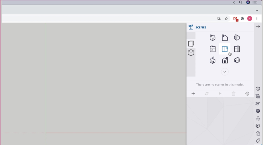 The Scenes panel in SketchUp Free with the middle roof icon for a Top Down view