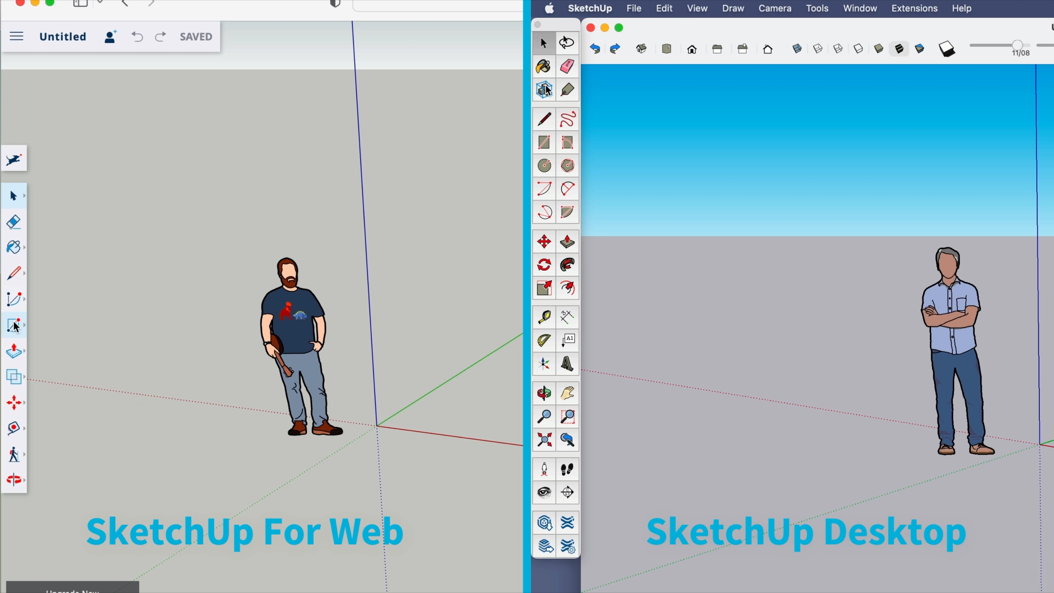 SketchUp for Web and SketchUp Desktop side by side