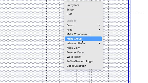 The right-click context menu in SketchUp with Make Group highlighted