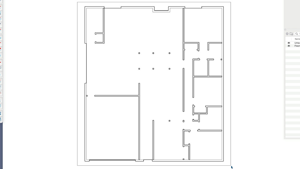 A complete floor plan with interior walls drawn between guide lines