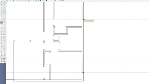 Drawing the shapes for a window symbol on a floor plan in SketchUp