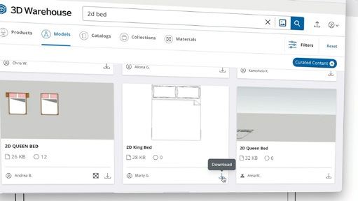 Searching the 3D Warehouse for 2D furniture symbols from inside SketchUp