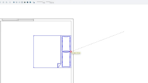 A 2D bed symbol downloaded from the 3D Warehouse being placed in the floor plan