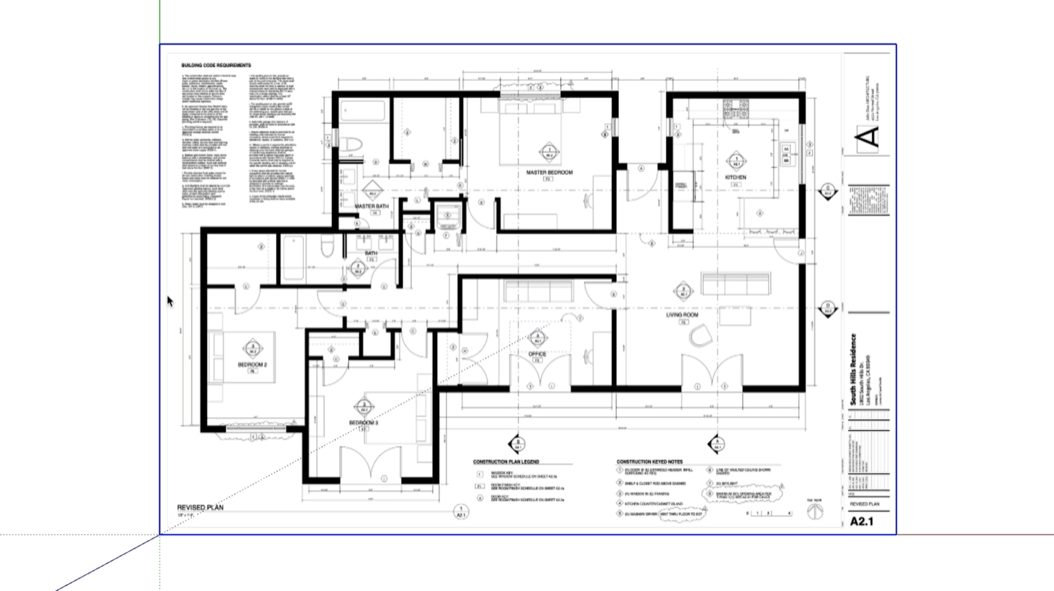 A 2D architectural floor plan imported into SketchUp