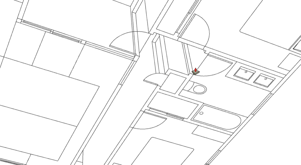 Looking underneath a SketchUp floor plan at door opening rectangles ready to Push Pull