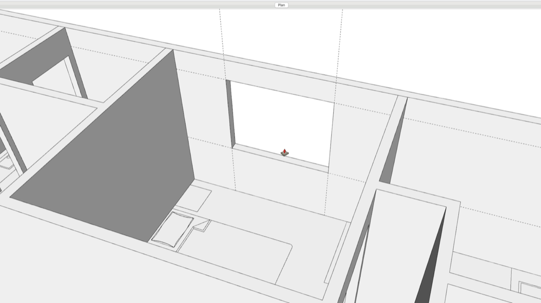 A window opening punched through a SketchUp wall using guides