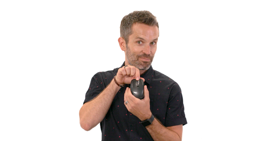 A 3-button scroll wheel mouse with left button, right button and clickable center wheel